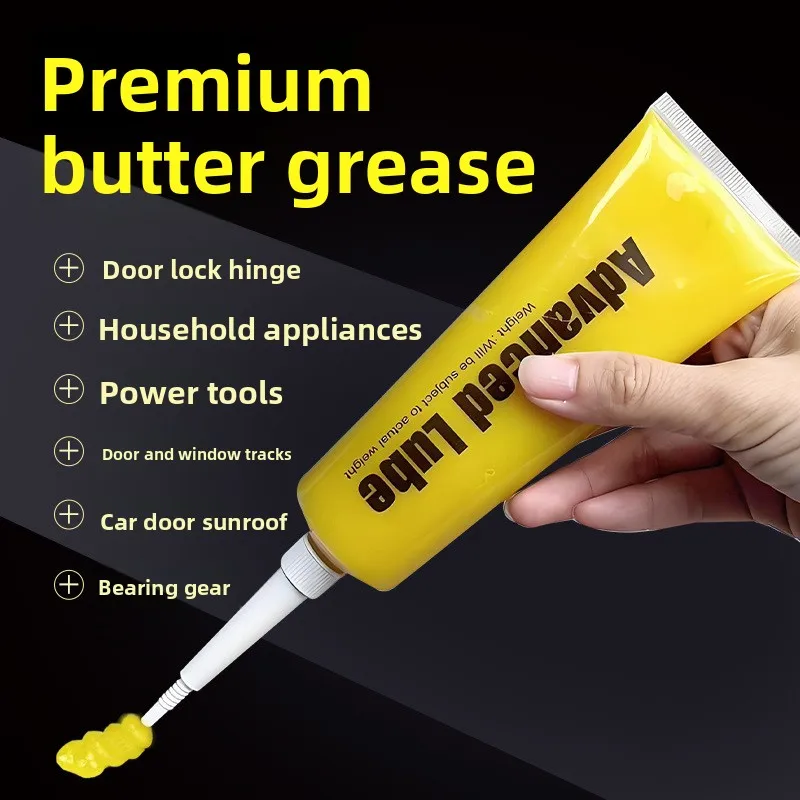 Small packages of lubricating grease are packed in tubes for household appliances, mechanical bearings and plastic gears