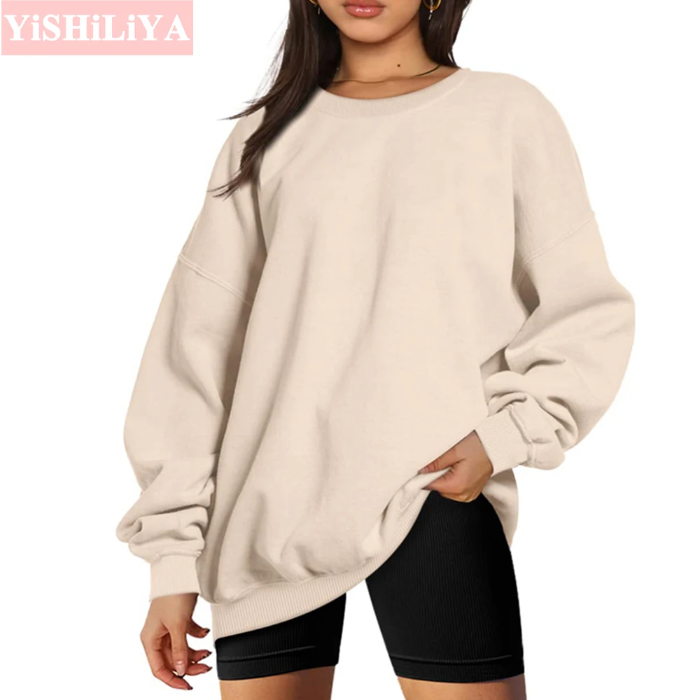 

Long Sleeve Baggy Shirts Woman Sports Leisure Crew Neck Pullover Fleece Sweatshirts Blouses Super Plus Size Female Clothes Top