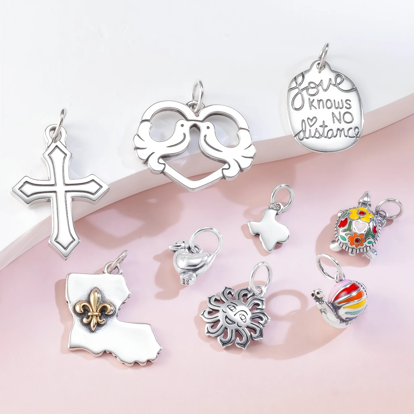 سلسلة قلادة S925 James Avery الفضية - الصليب، Lovebird، قلادة سوار DIY، يمكن مطابقة بحرية