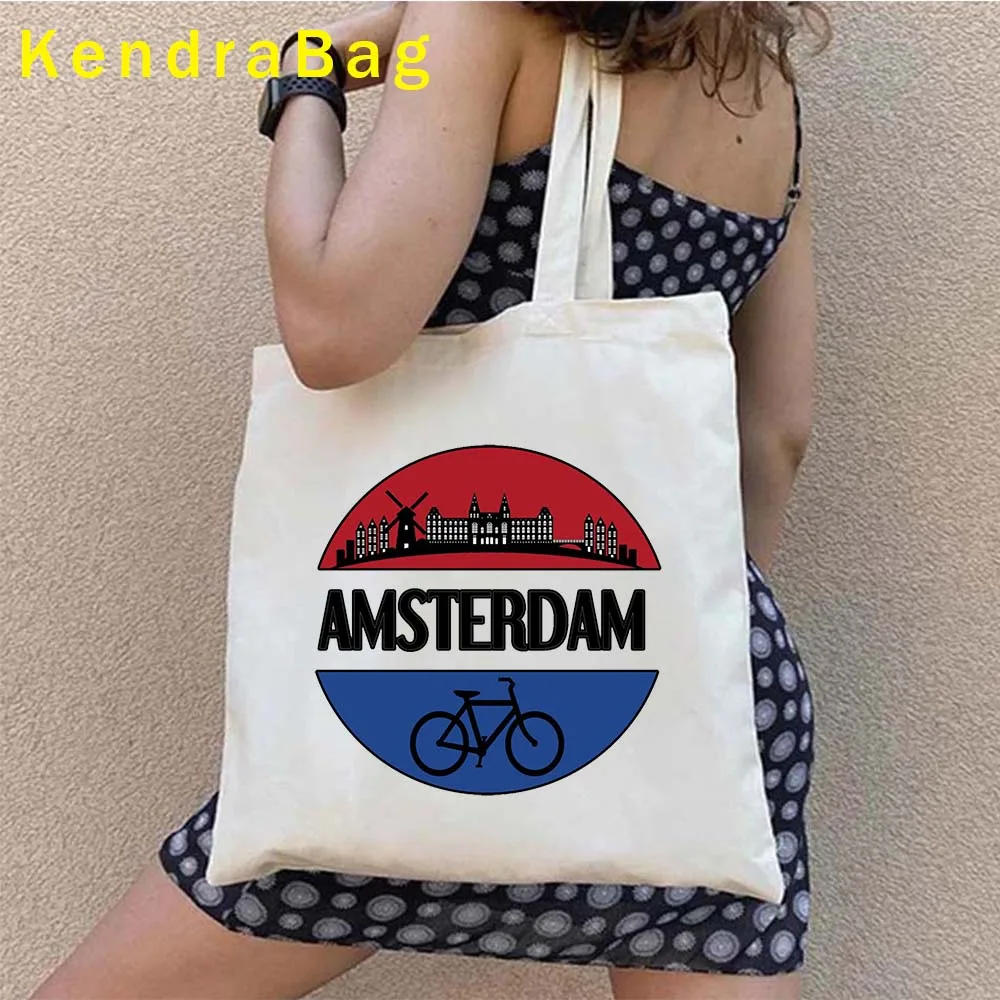 Harajuku Canvas Tote Bag, Eco Handbag, Moinho de vento, Holandês, Casas, Skyline, Países Baixos Landmark, Vintage, Travel Shopper, Harajuku, Canal Houses