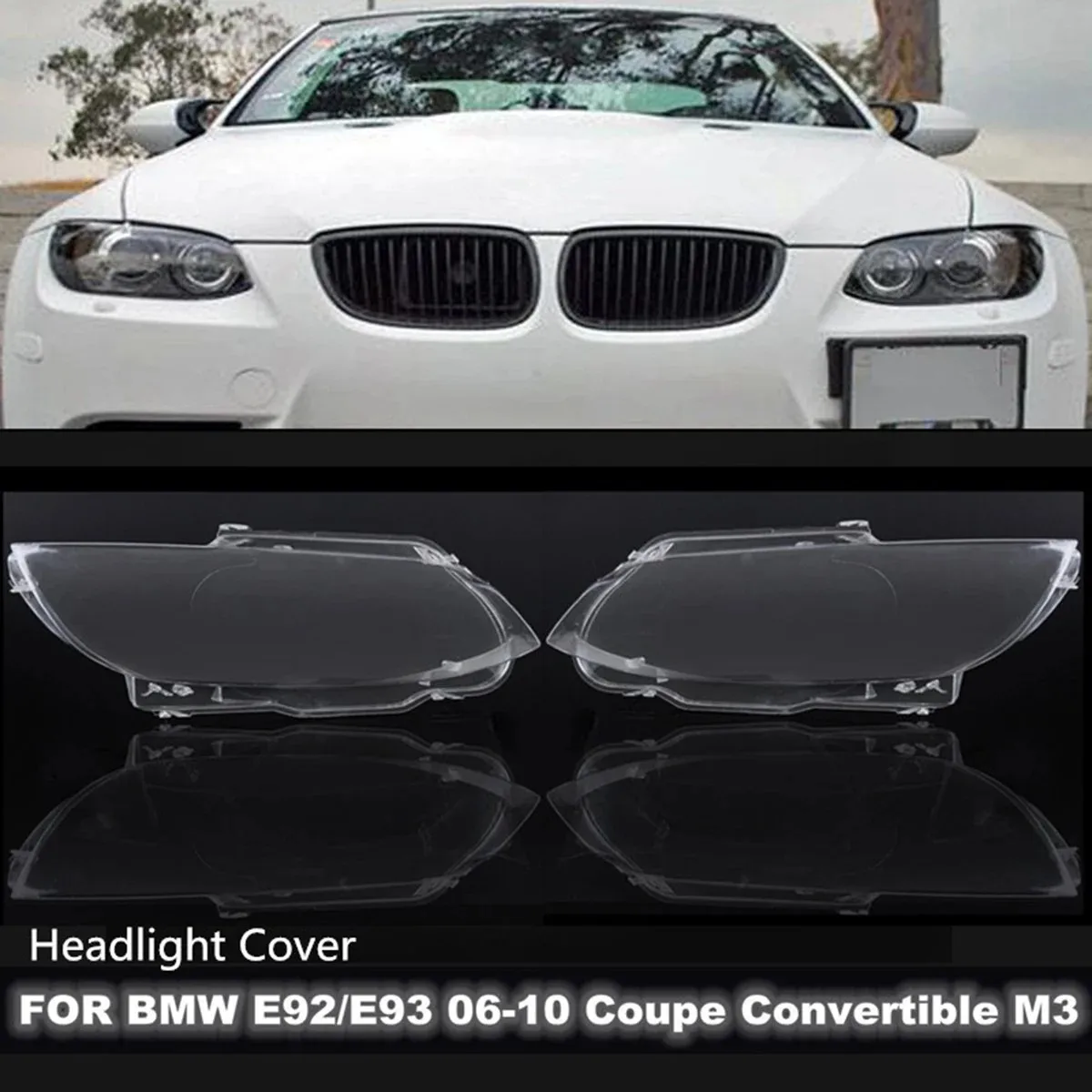 Paar Scheinwerferlinsenabdeckungen für BMW E92 E93 2-Türer M3 2006-2010 Pre-LCI Scheinwerfer Lampenschirm Gehäuseabdeckung Transparent
