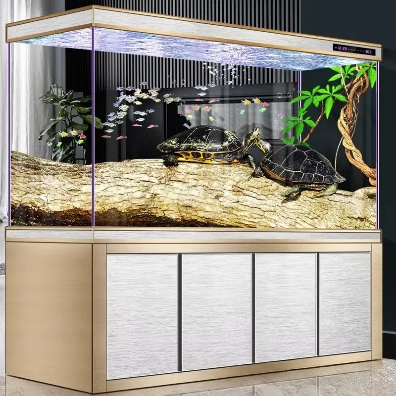 canister filter Large Living Room Aluminum Alloy Aquarium Bottom Filter Ultra-Clear Glass Home Partition Goldfish Tank Automatic