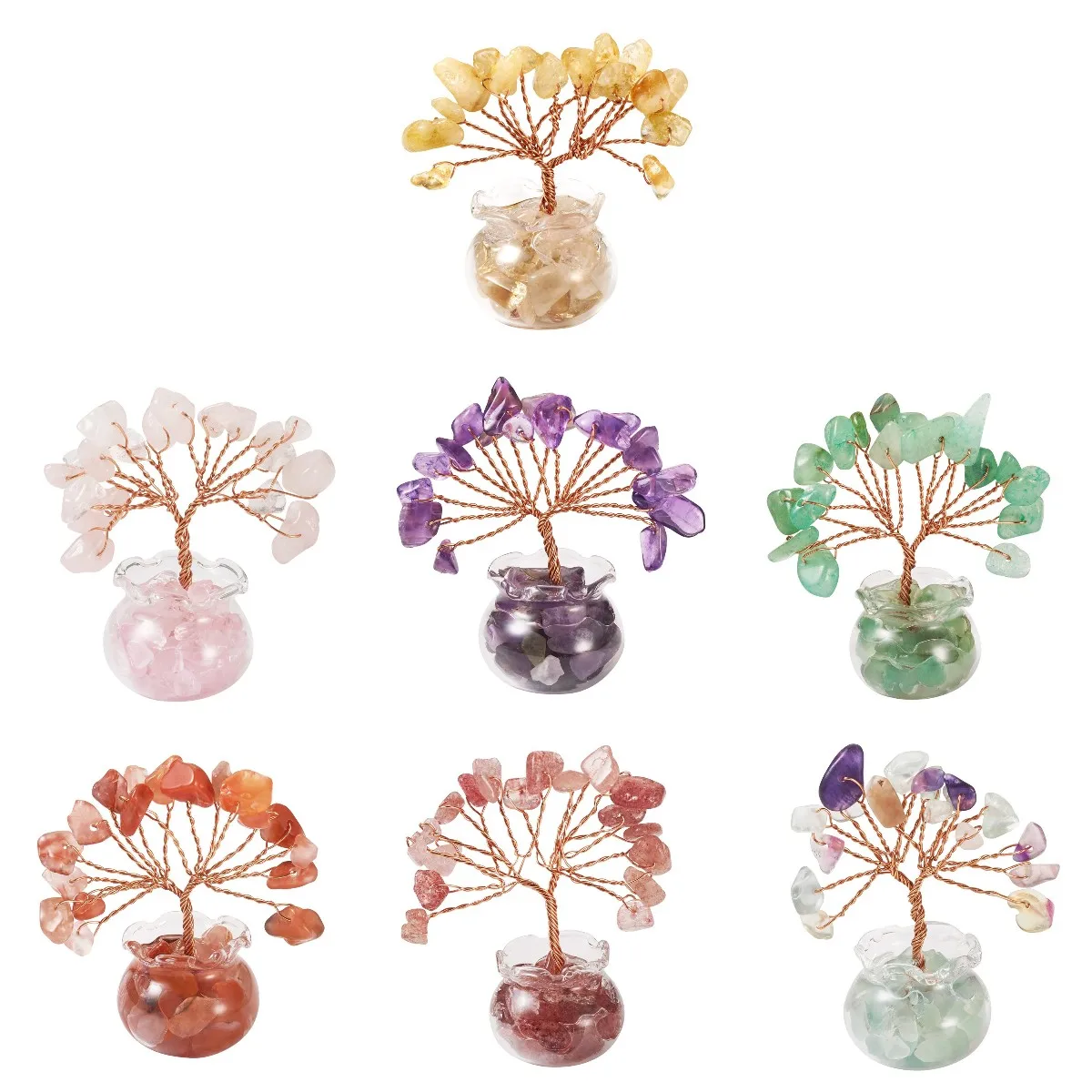 1Pc Natural Gemstone Chips Feng Shui Tree Display Decor Glass Vase Base Healing Energy Stone Gift Home Desktop Ornament 24x49mm