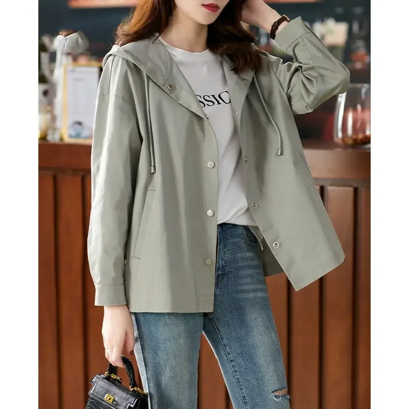 2024 Women's Jacket Spring Hooded Casual Crop Top New Korean Version of Solid Color Short Loose Streetwear Y2k Outerwear
