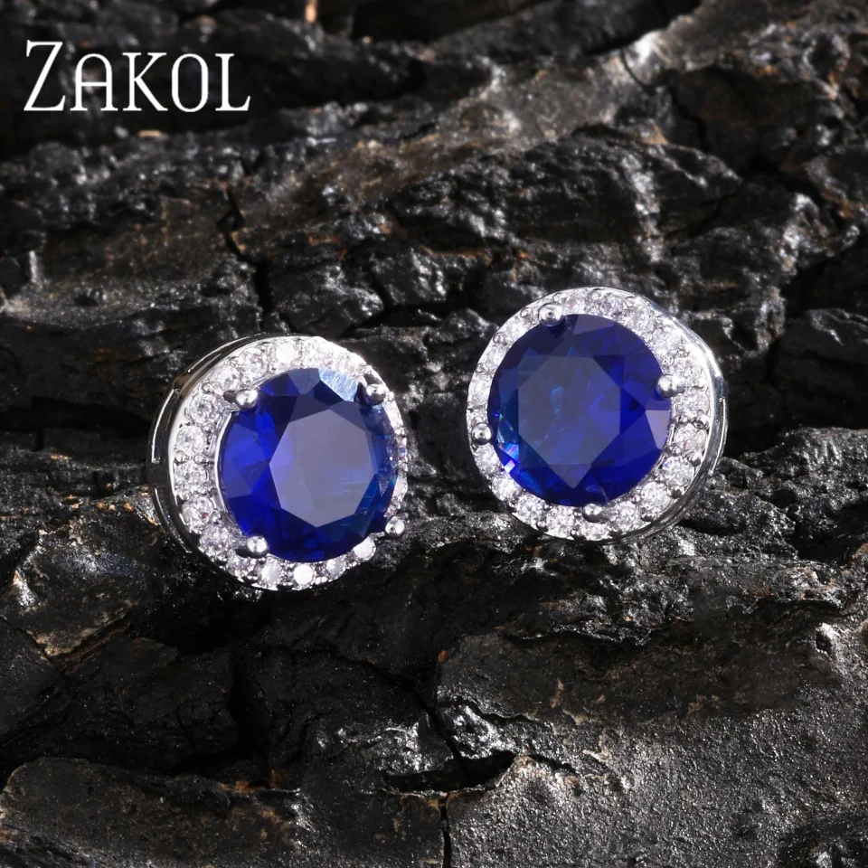 ZAKOL 10mm Multicolor Cubic Zirconia Round Stud Earrings for Women Minimalist Shiny Crystal Wedding Statement Jewelry