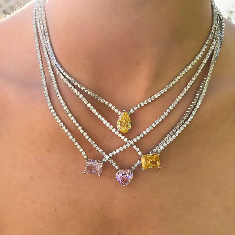 Trendy Lab Diamond Chocker Necklace 14K White Gold Party Wedding Pendants Necklace for Women Men Anniversary Jewelry Gift