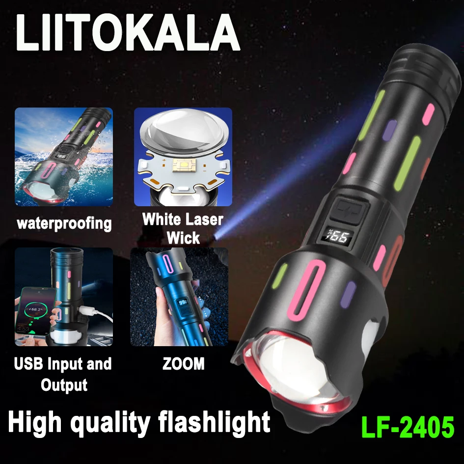 

LiitoKala LF-2405 Sky Penetrator Flashlight Супер яркий уличный белый лазерный фонарик с дальним выстрелом
