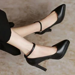 2024 New Women's Black High Heels with Ankle Lace and Pointed Platform, Sexy and Fashionable Women's Shoes