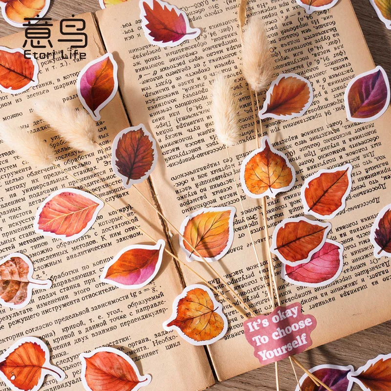 46 Pcs/Box Leaf Stickers Set DIY Journal Scrapbooking Decorative Stickers Stationery