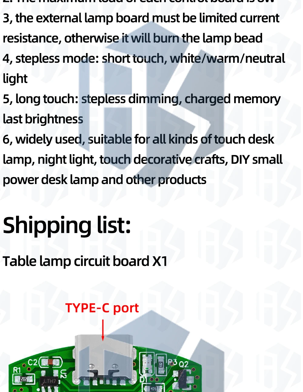 8W Typ-C Tischlampe Leiterplatte USB-Ladung Drei-Stufen-Stufenlose Dimmung LED-Touch Kleine Nachtlampe Steuermodul Grün – Detail 3