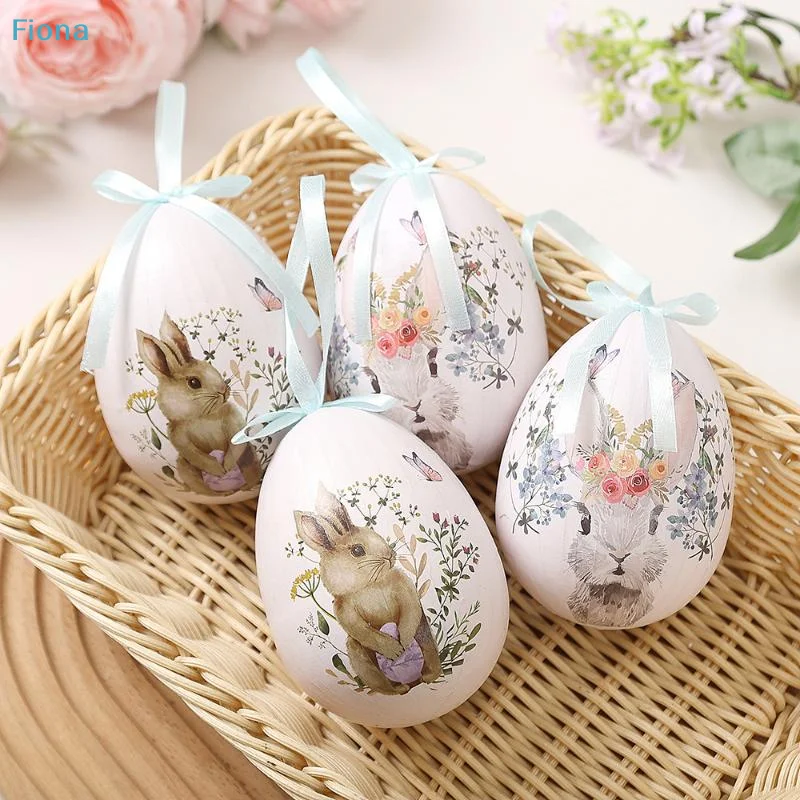 ✔Easter Bunny Print Hanging Ornaments,Pastel Floral Egg-Shaped Decorations for Spring & Easter Tree,Home & Party Decor