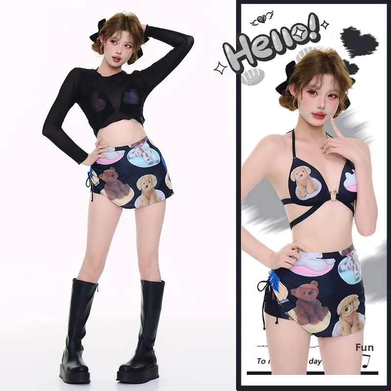 

Новый женский японский раздельный купальник для девушек с небольшой грудью, консервативный, стройнящий, с защитой от солнца, комплект из двух предметов, хит продаж