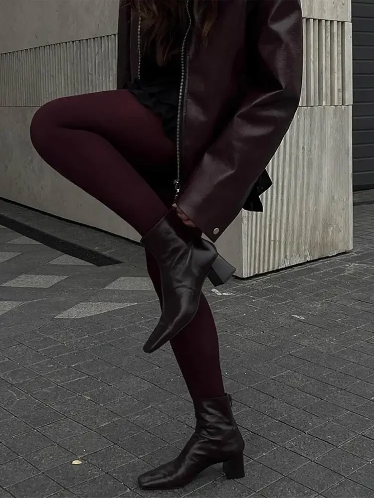 Chaqueta de cuero empalmado con cremalleras y solapa para mujer, abrigo Vintage de manga larga con bolsillos dobles, ropa de calle para otoño, 2023