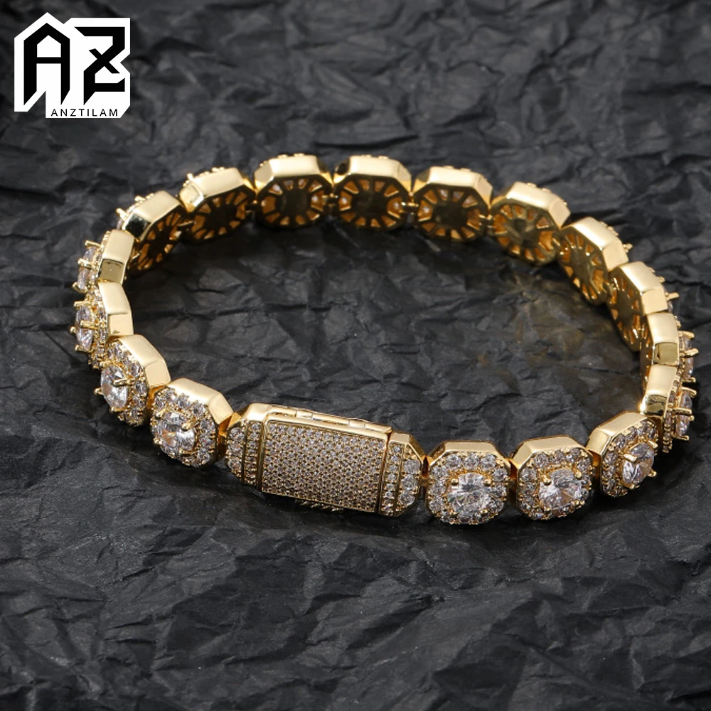 

AZ 10MM Square Zircon Iced Out Necklaces Bracelet Cuban Link Chain Square Zircon Necklace for Women Men Hip Hop Bling Goth Choke