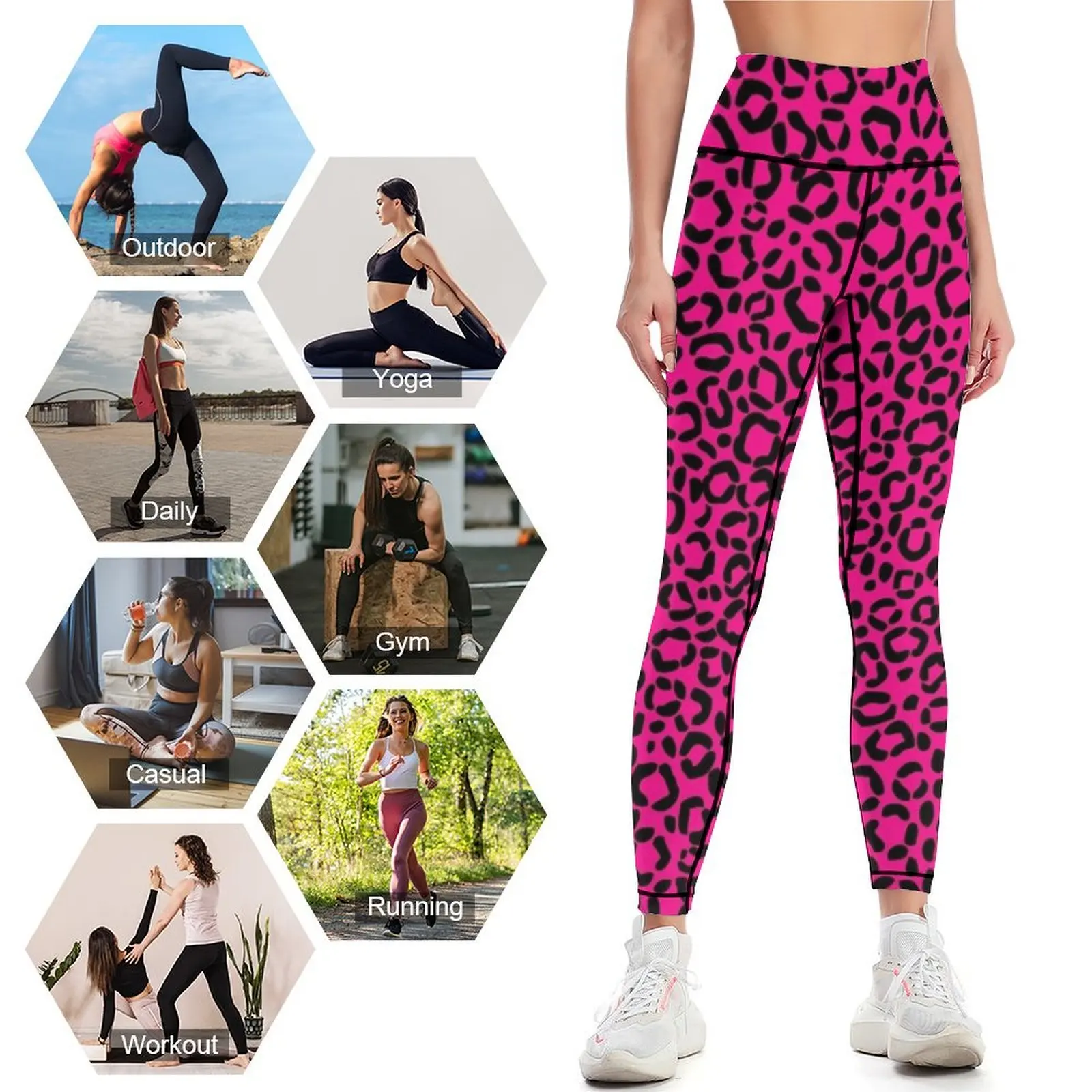 Pink and Black Leopard Print Pattern Leggings harem pants Women sportwear Tight fitting woman Womens Leggings