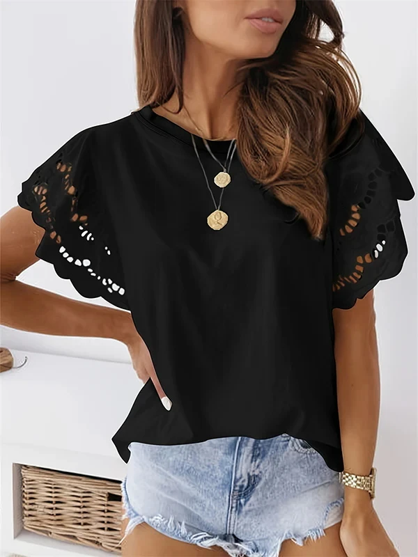 

Поп-женская летняя футболка из молочного шелка в Европе и Америке, 200 г, топ с короткими рукавами и жженым цветком