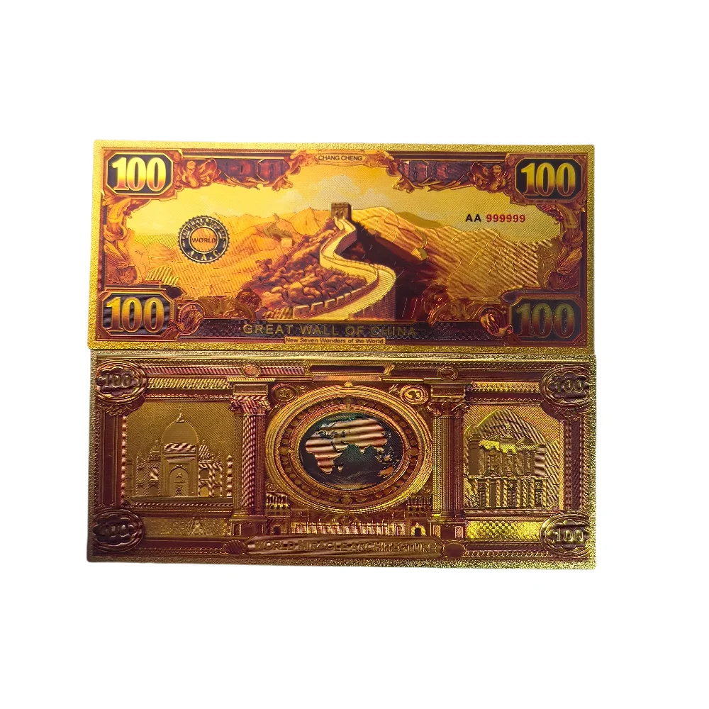 2025 7 قطعة العمارة المعجزة العالمية السبعة 100 دولار أمريكي مجموعة الأوراق النقدية الذهبية هدية