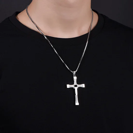 Men\'s Fashion Zircon Cross Pendant Necklace Chain for Men Friend Gift Hip-hop Punk Party Faith Jewelry Accessories Collar Hombre