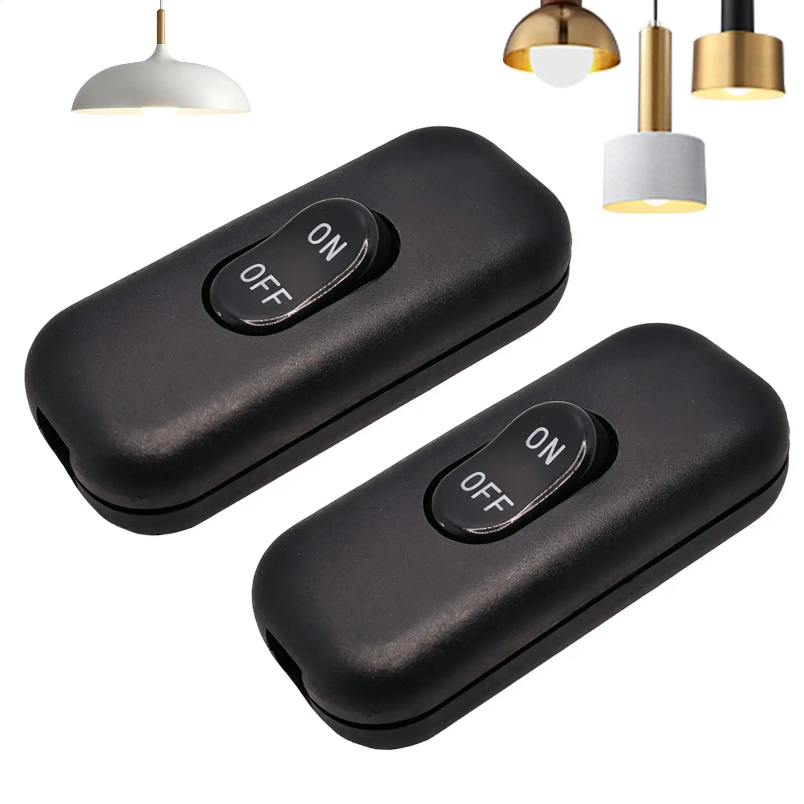 2pcs 6A 250V Inline Cord Switch, Button Switch On/Off Black Button Feed Cord Switch for Table Lamp Desk Light Bed Lamp