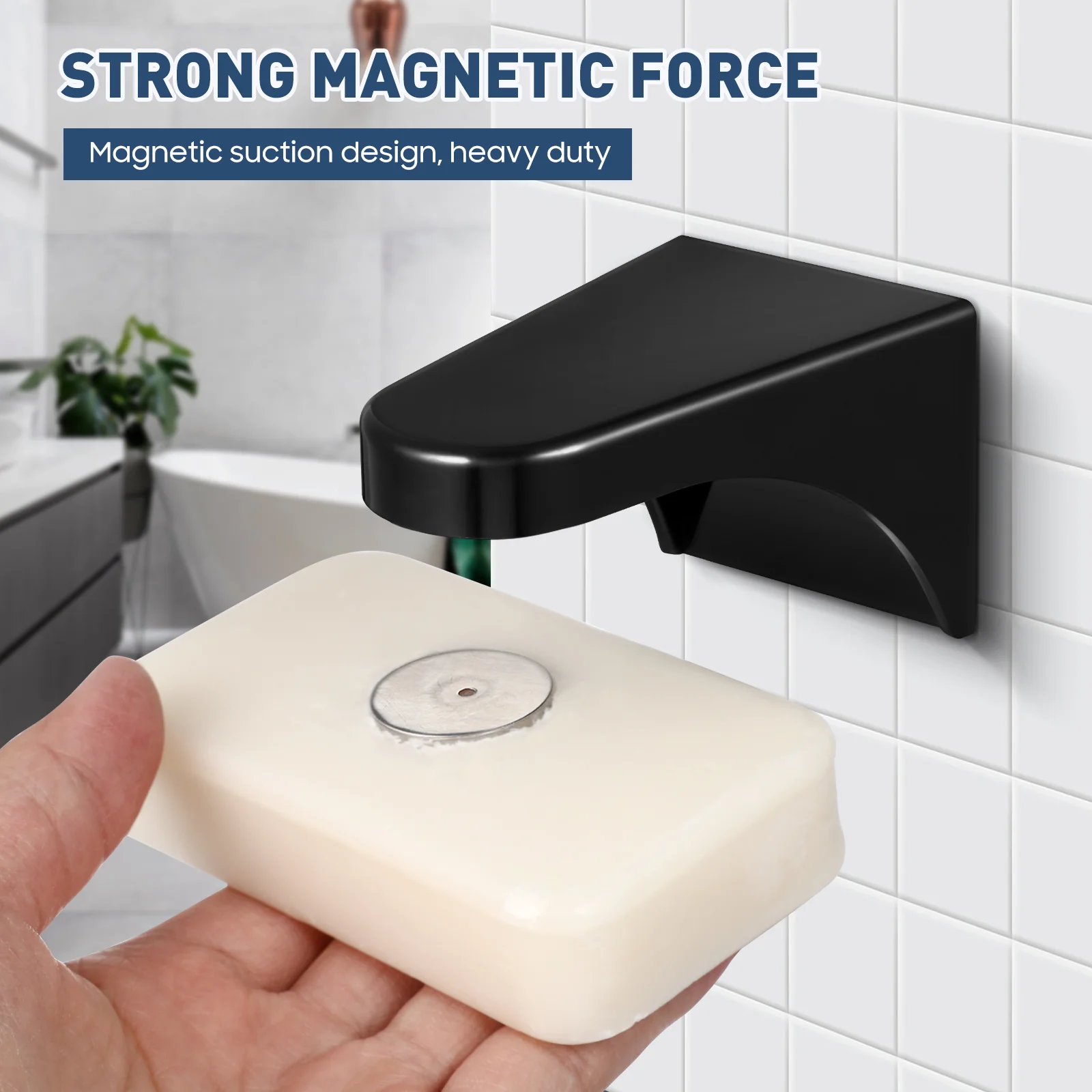 Magnetic Dish Container Dispenser Wall Attachment Adhesion Holder For Kitchen Bathroom Black Soap Storage Holder Plastic