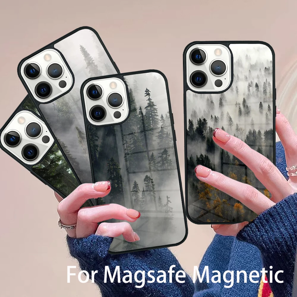 

Beautiful Nature Forest Mountain Phone Case Magesafe Magnetic Wireless Charge Cover For IPhone 16 11 12 13 14 15 Pro Max Plus