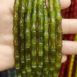 30PCS Green Glass Bamboo Joint Shape Beads New Jade Tube Bamboo Loose Beads For Jewelry Making DIY Bracelet Necklace Accessories