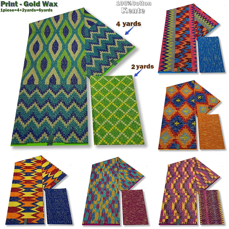 100% Cotton Guaranteed Veritable African Real Wax Fabric Ghana Style Ankara Wax Print Fabric High Quality Soft Kente Gold Wax