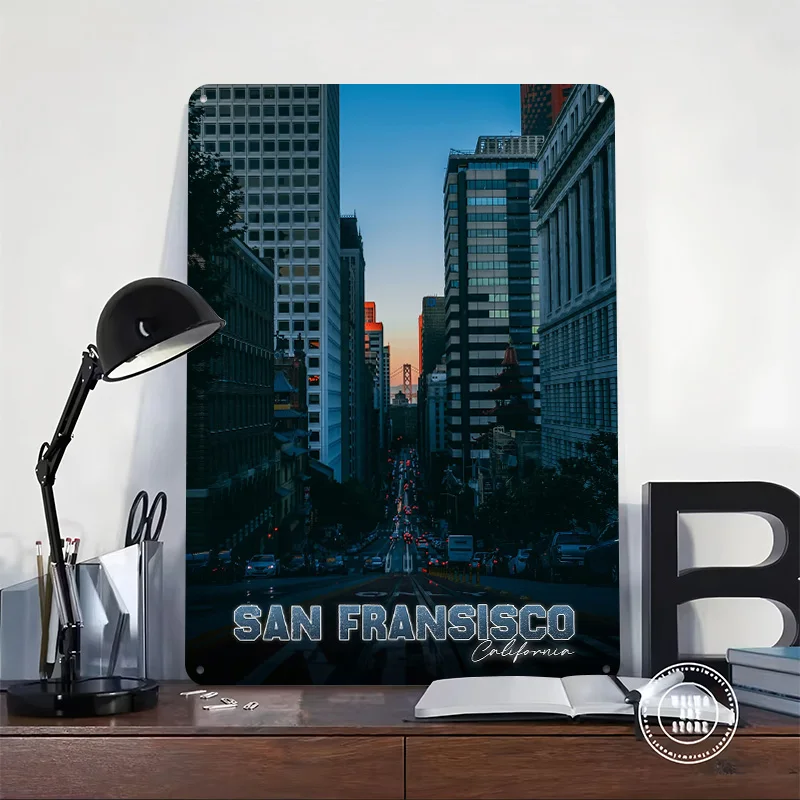 San Francisco California 3D Texture Printed Poster Custom Vintage Metal Tin Plate Sign for Wall Art Modern Home Decoration Room
