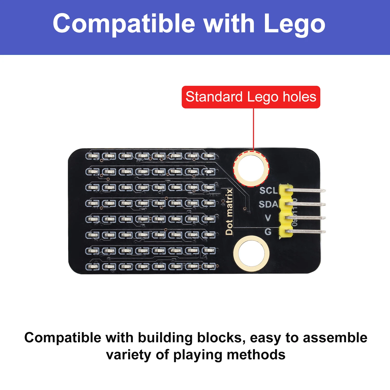 نموذج جديد HT16K33_8X8 وحدة مصفوفة نقطية لتقوم بها بنفسك بنة إلكترونية لبرمجة Arduino IDE المتوافقة مع كتل ليغو