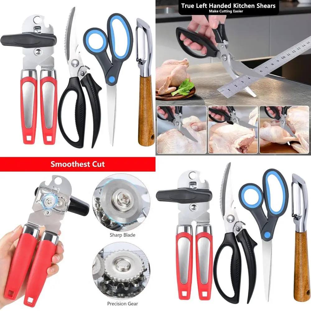 

Кухонные ножницы для левой руки, ножницы, открывалка для консервных банок и набор овощей: 4 основных инструмента для взрослых с левой рукой