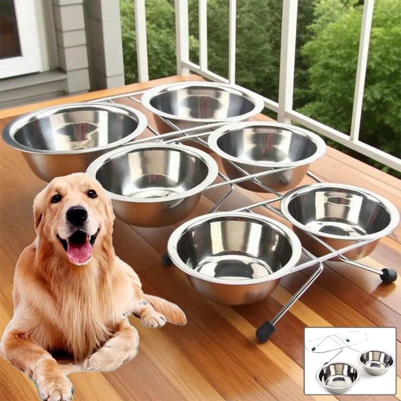 

Stainless Steel Pet Dogs Cat Double Bowls Anti Slip Strap Bracket Dog Bowl No Spill Water Bowl for Large Medium and Small Dog개그릇