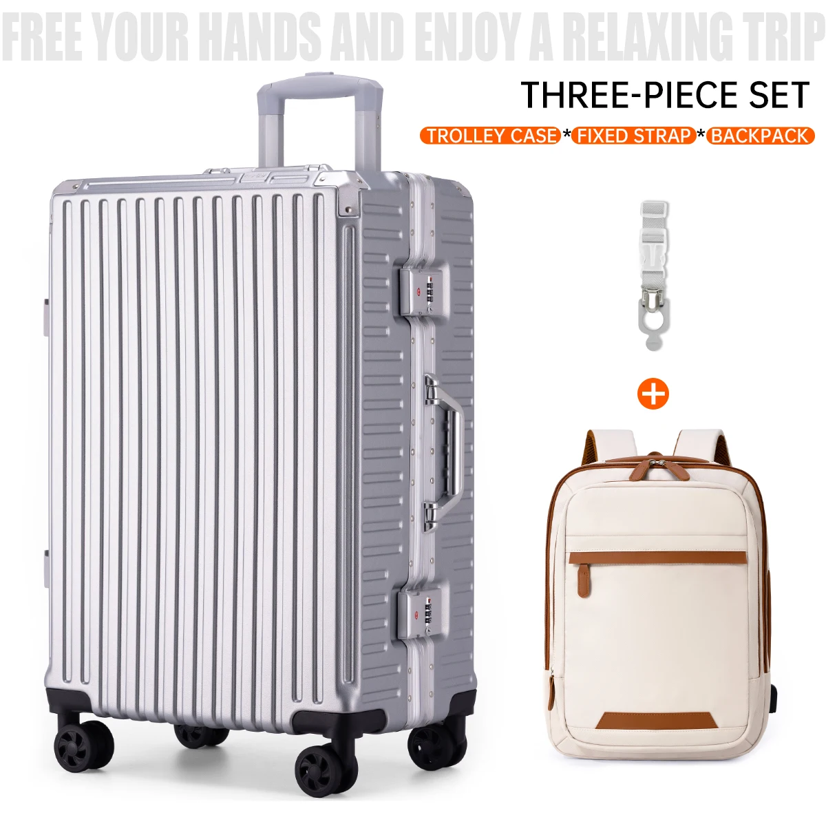 Reiskoffer met aluminium frame, wielen, cijferslot en USB-poort, 20, 24, 26, 28 inch, handbagage