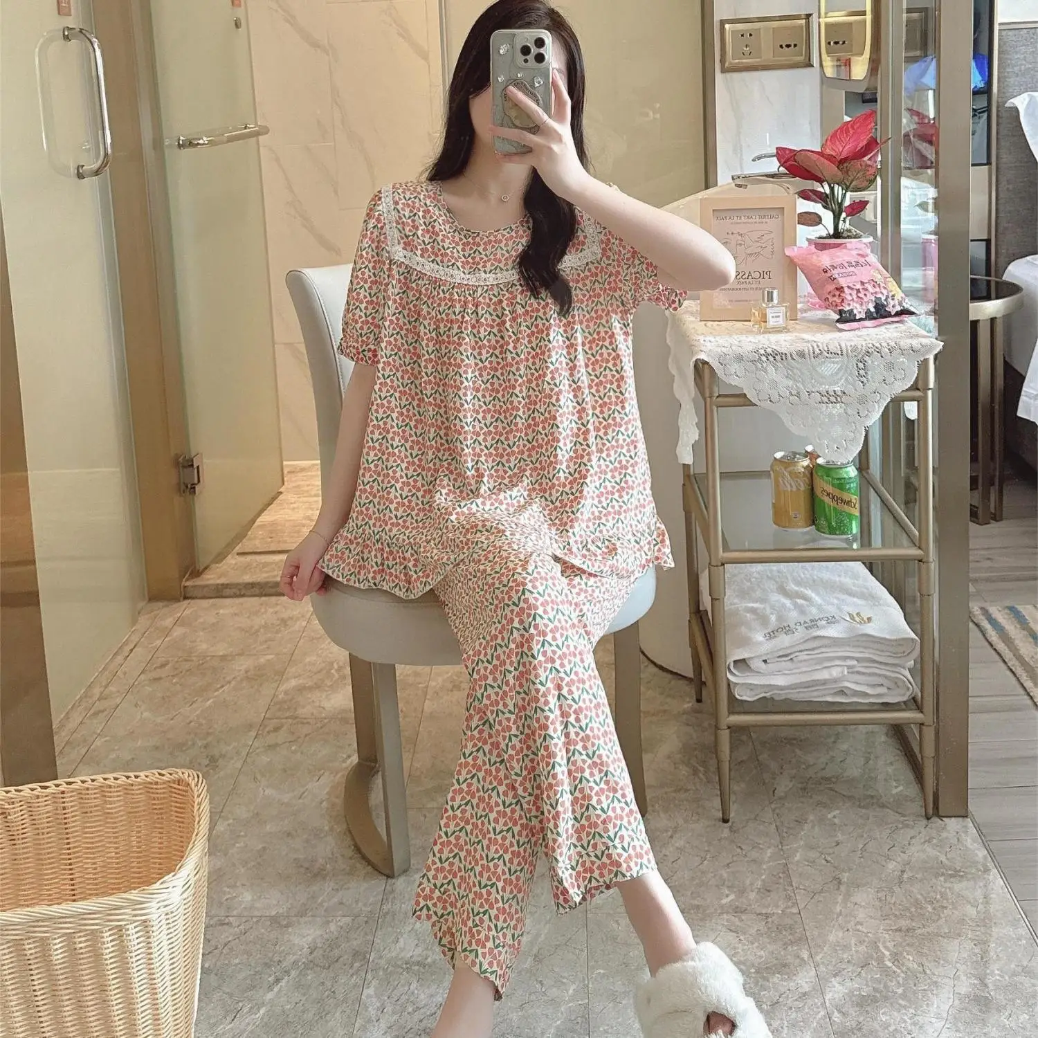 Thin Cotton Silk Sleepwear Women\'s Set Summer New Large Size Loose Air-conditioned Suit Korean Sweet Home Clothes Set for Women