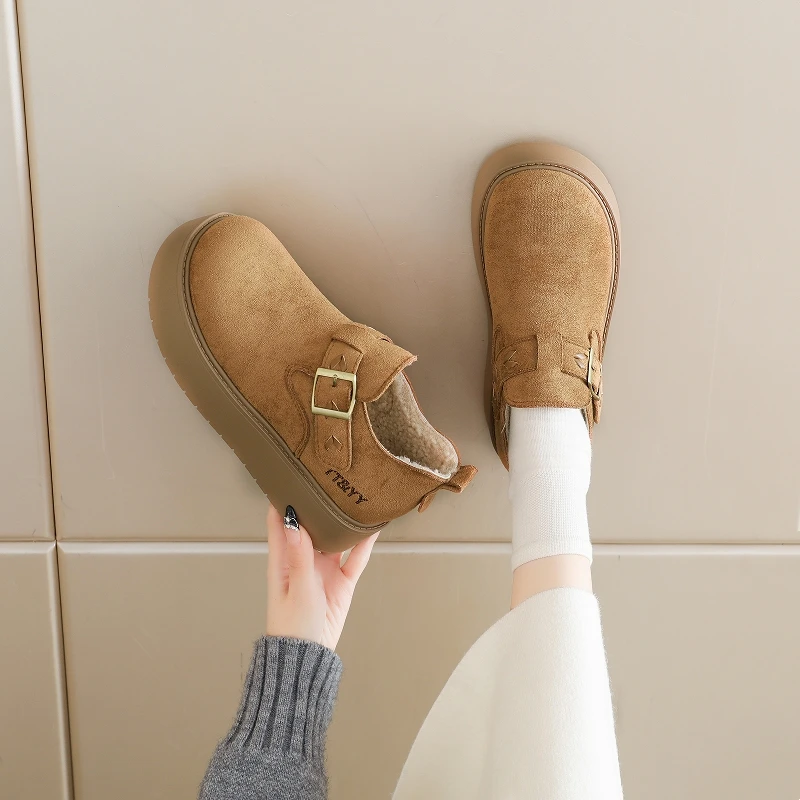 أحذية بدون كعب للاستخدام الخارجي، أحذية قطنية، أحذية نسائية دافئة مبطنة بالصوف، أحذية مقاومة للانزلاق والارتداء، BU01 #4