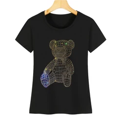 Damen-Strass-Kurzarm-Freizeit-T-Shirt, superhübscher Bär, Schmetterlingsbohrer, heißer Verkauf, hohe Qualität, glänzend heiß, Sommer