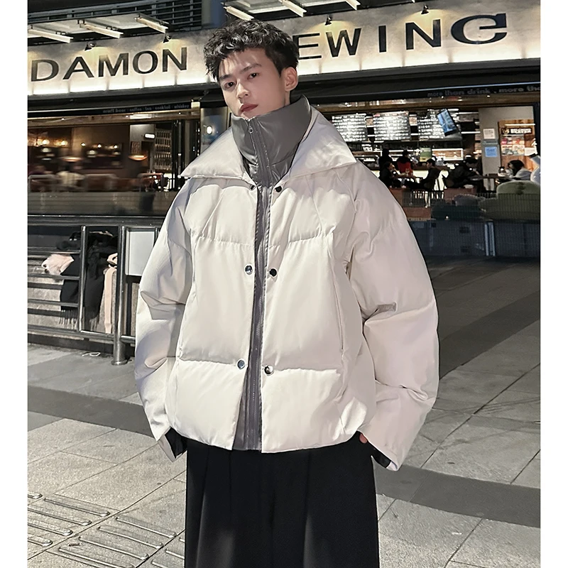 Fake Two Pieces Contrast Color Parkas Winter Stand Collar Warm Couple Jacket Casual Outwear Coats Men Cotton Padded Jackets