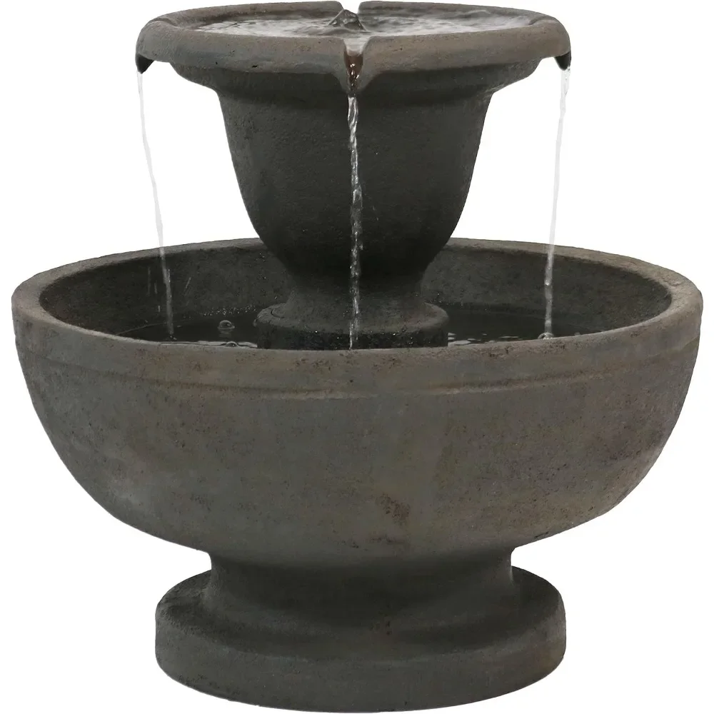 

25-Inch H Streaming Falls 2-Tier Outdoor Water Fountain - Waterfall Feature for The Yard or Patio - Brown
