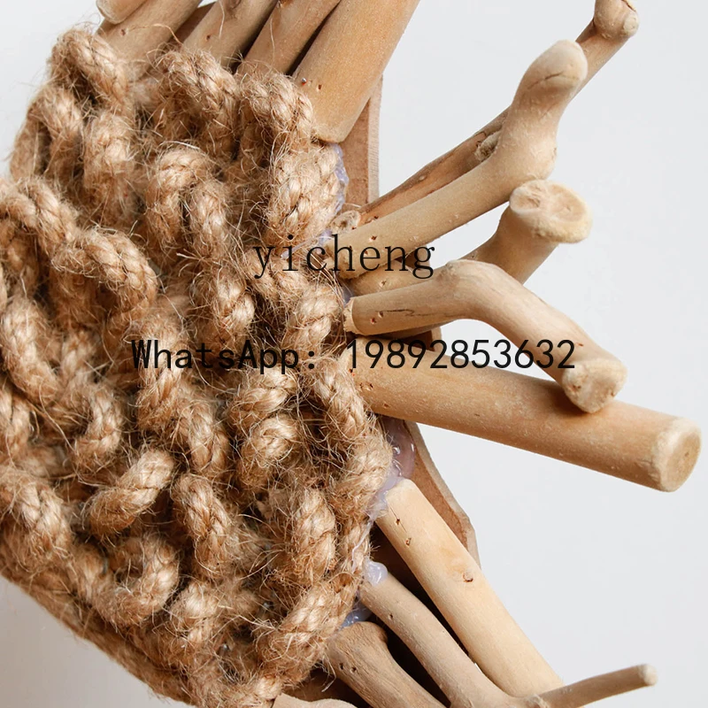 X1  Wooden Hemp Rope Fish Desktop Decoration Ornament Homestay Entrance Wabi-Sabi Style Home Decor