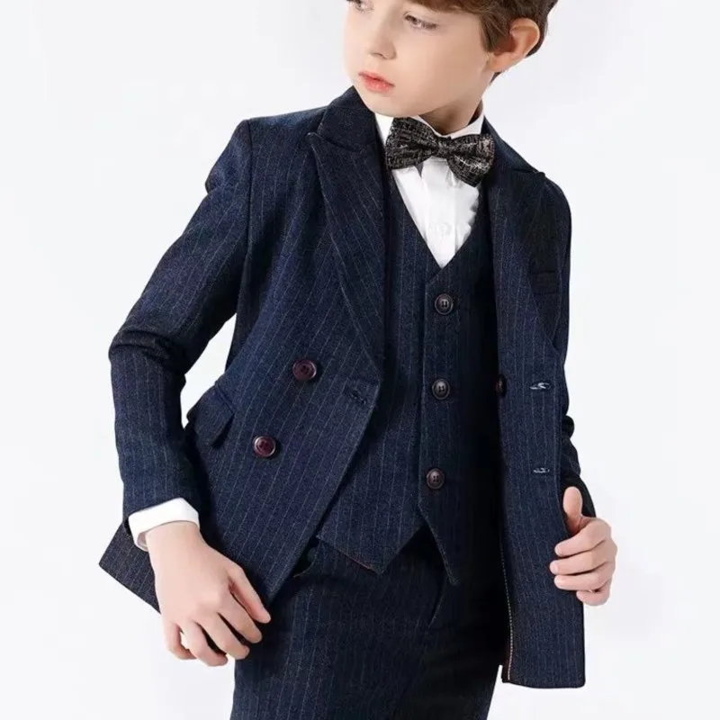 

Полосатый пиджак с длинными рукавами для мальчиков, детский простой костюм для выступлений на фортепиано, модное пальто, брюки, рубашка, пиджак, костюм, комплектLI778