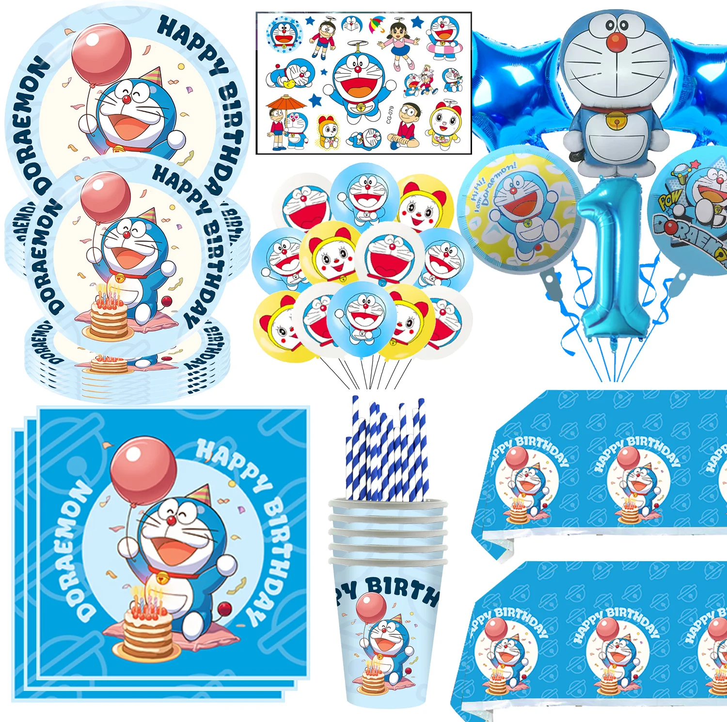 

Cartoon Doraemoned Party Decoration Balloons Set Kids Boys Favors Birthday Party Supplies Cat Disposable Tableware Baby Shower