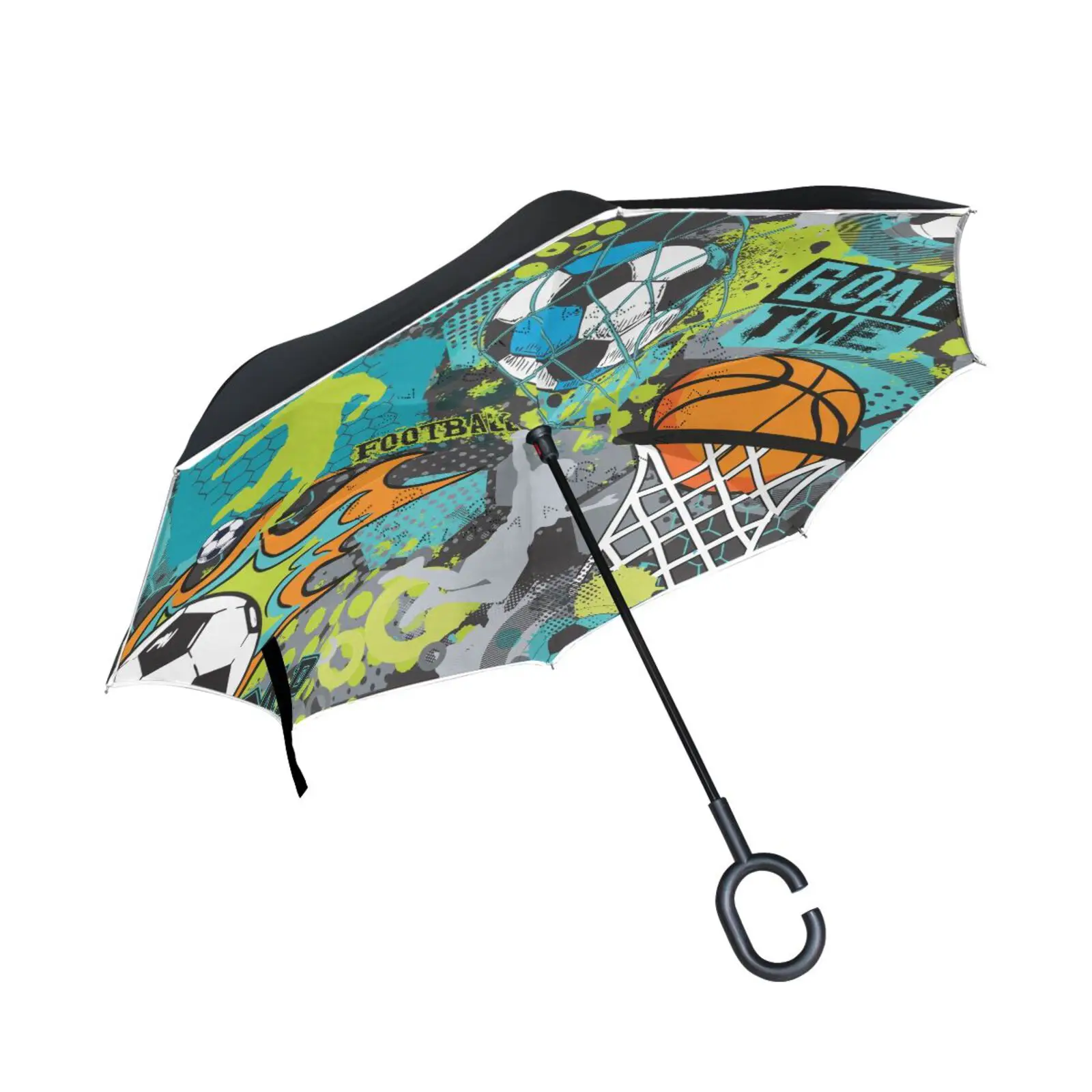 

Abstract Grunge Sport Basketball Folding Long Shank Double Layer Inverted Umbrella Rain Women Windproof Car Reverse Umbrella