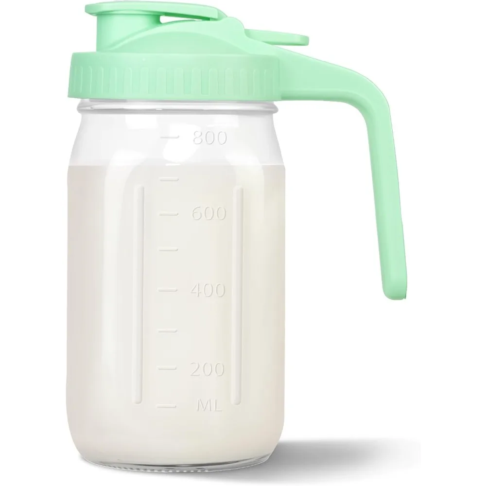 Jarra de Vidrio de 32 oz con Tapa, Boca Ancha, Hermética, Estilo Mason Jar, Perfecta para Servir Café Frío, Té Helado, Limonada, Jugo, Leche y Agua Infusionada, Dispensador de Bebidas de Gran Capacidad