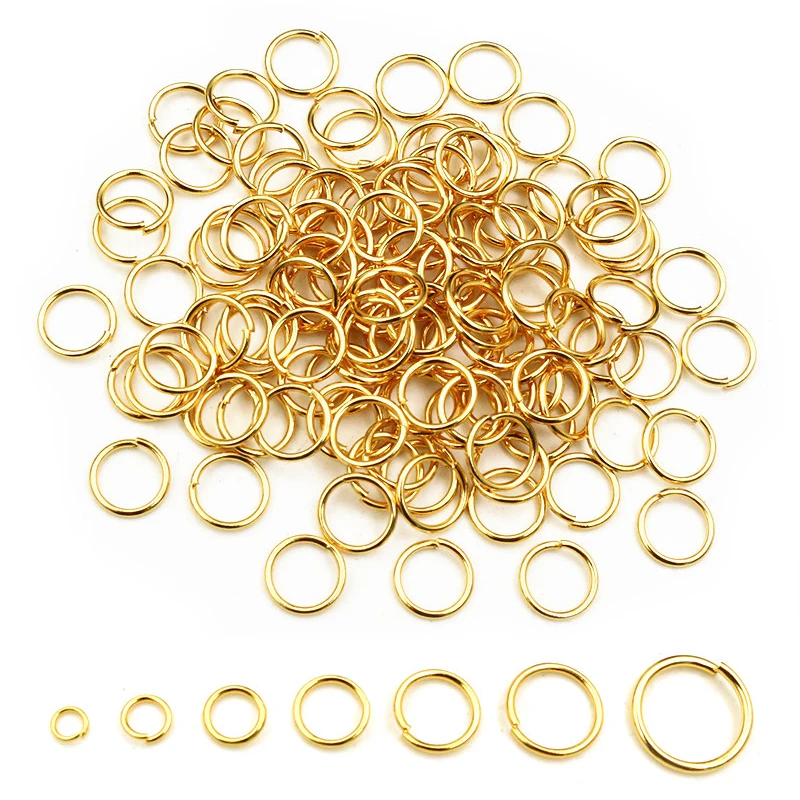 200pcs 3-10mm 스테인레스 스틸 골드 컬러 DIY 쥬얼리 파인즈 오픈 싱글 루프 점프 링 & 분할 링 보석 만들기