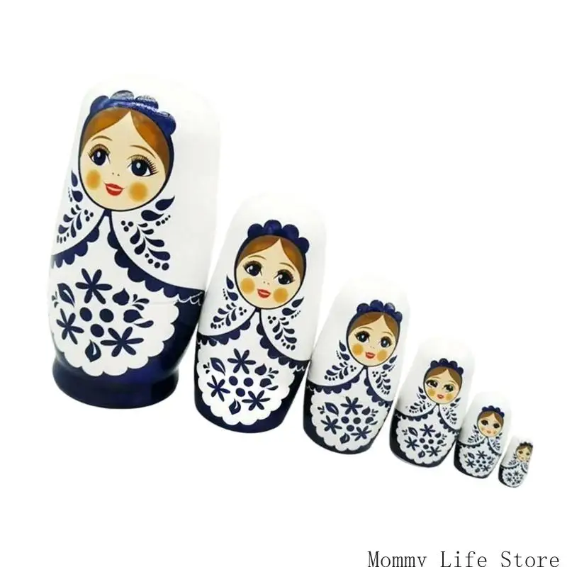 دمية التعشيش الروسية المكونة من 6 طبقات من الفن الشعبي الخشبي لعبة فتاة إبداعية تعليمية نشاط التراص دمية شخصية قابلة للجمع