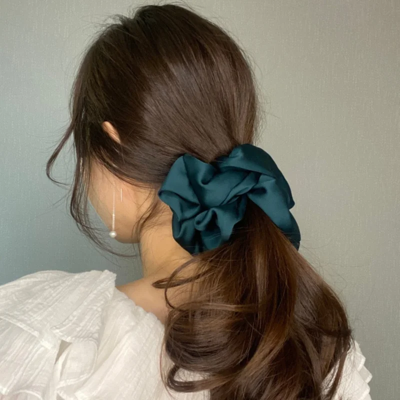 Women Soild Color Oversized Satin Scrunchies Fashion Elastic Hair Ties Ponytail Holder Chiffon Scrunchie Chouchou Cheveux Femme