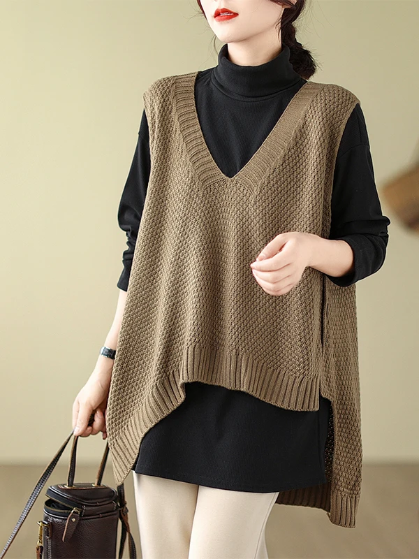 

Осень-зима, свободный повседневный утягивающий универсальный вязаный свитер, жилет, удобный крой, обычный све, длинный V Ne, цельный предмет