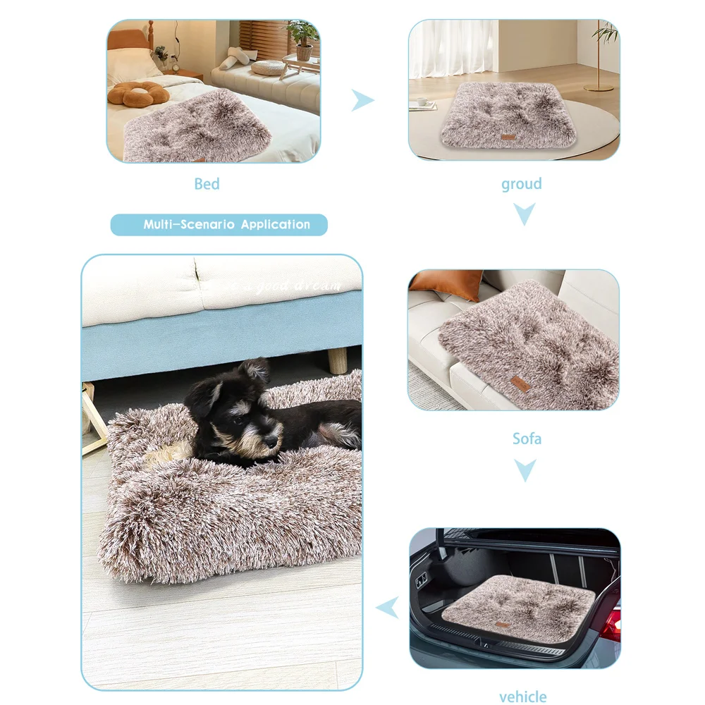 Dog Bed Pet Mat Pet Bed Washable Plush Pet Crate Bed For Dog Anti-Slip Pet Mat Bed For Cat Fluffy Comfy Pet Sleeping Mat