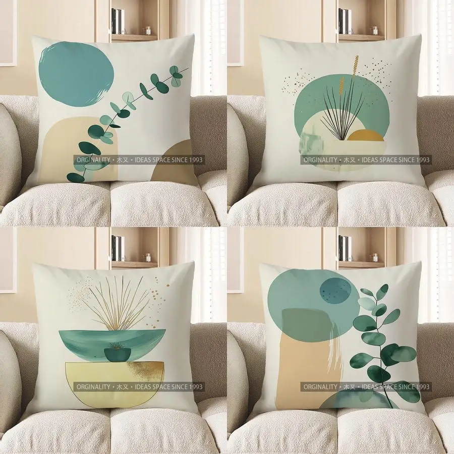 

Домашний декор, элегантный геометрический и эвкалиптовый узор, наволочка, чехол для подушки, подходит для дивана, спальни, автомобиля, наволочка