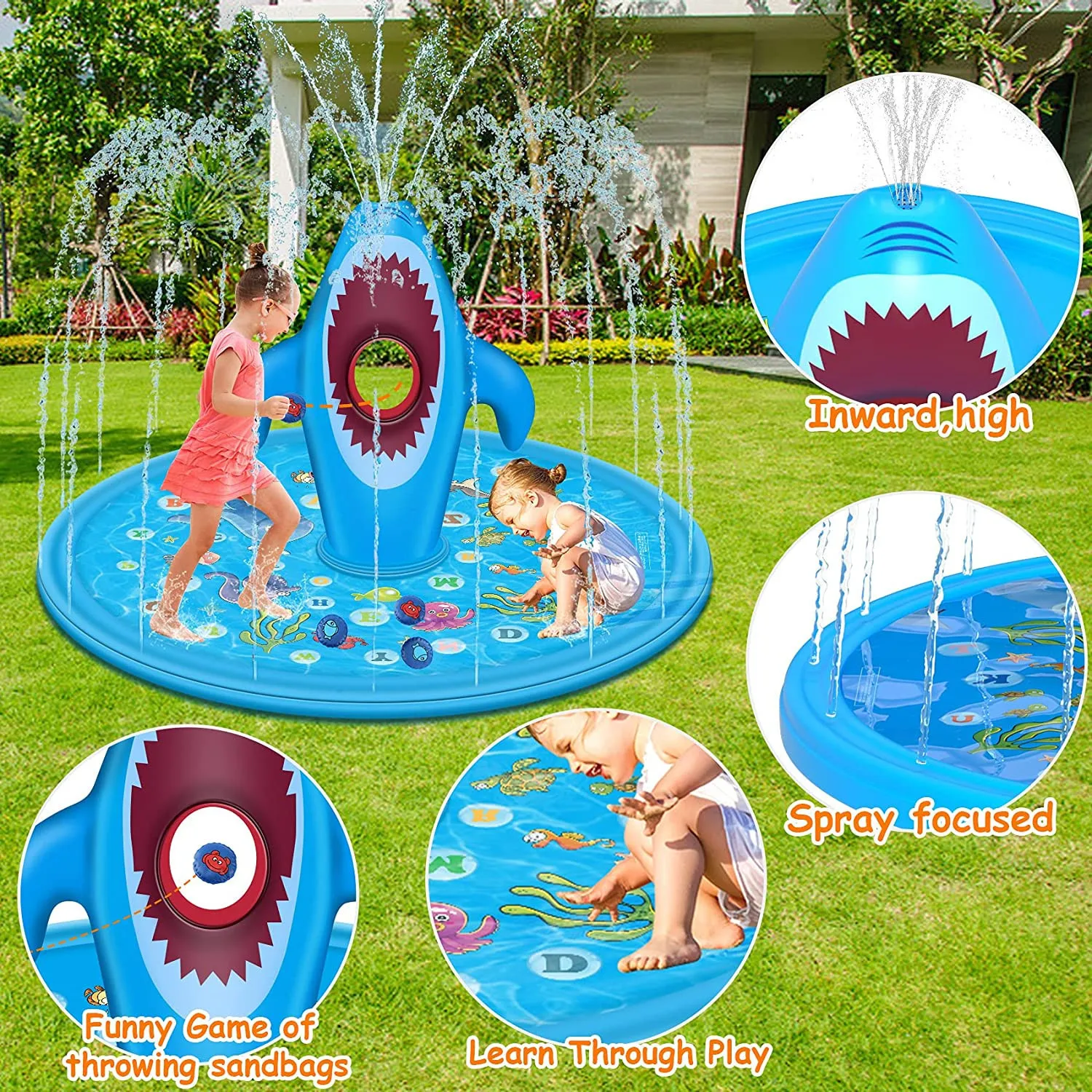 NEW 170/190cm Dolphin Sprinkler Mat PVC Inflatable Water Spray Pad Courtyard Water Play Pad Outdoor Play Mat Lawn Play Mat