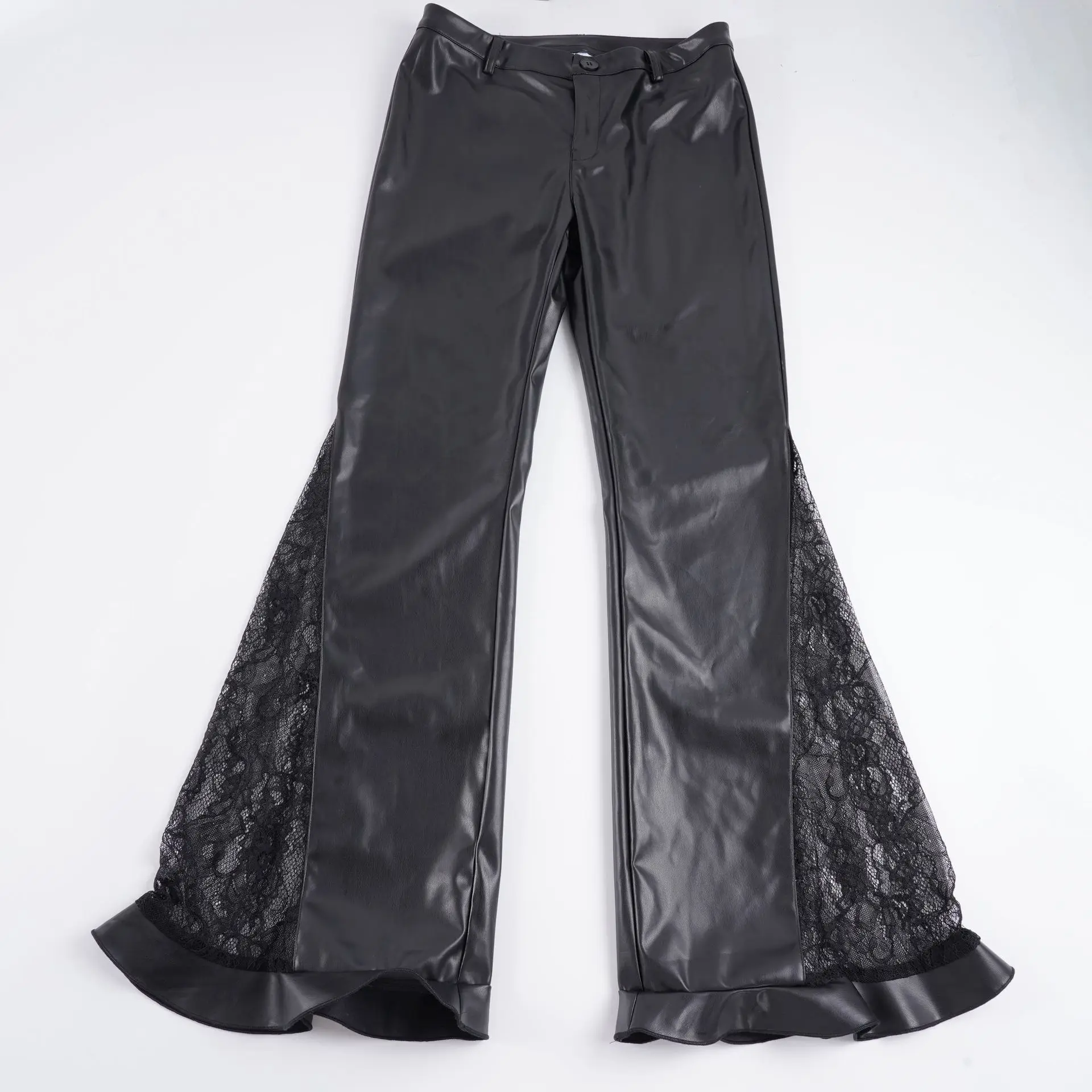 سبايس جيرل الدانتيل الربط بولي Leather الجلود متوهج السراويل شارع العليا جديد منخفضة الخصر بناطيل ضيقة النساء